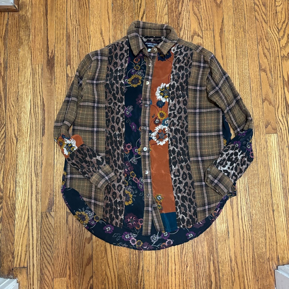 Johnny Was Brown and Orange Patchwork Shirt